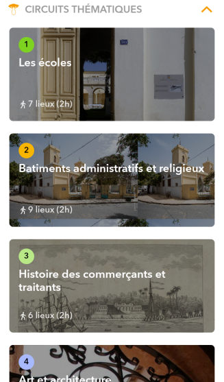 Huits circuits thématiques sur l'application web Touki Saint-Louis pour découvrir le patrimoine historique de Saint-Louis